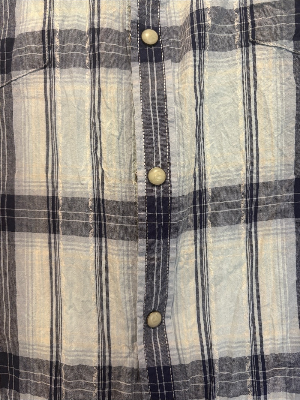 Lucky Brand Men’s Light Blue and Navy Plaid Button-Down Shirt - Picture 3 of 5